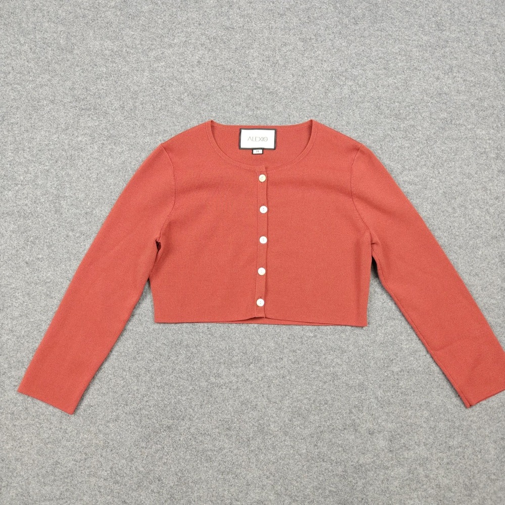 Alexis Cardigan Womens Medium Orange Viscose Blend Cropped Button Front Crewneck